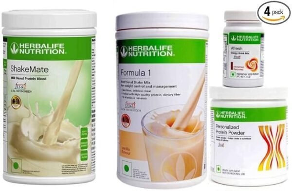 Herbalife Weight Loss Combo,Formula 1 Vanilla, Shakemate, Protein 200 gm With Afresh Cinnamon Energy Drink (Pack of 4 Vanilla Flavored)